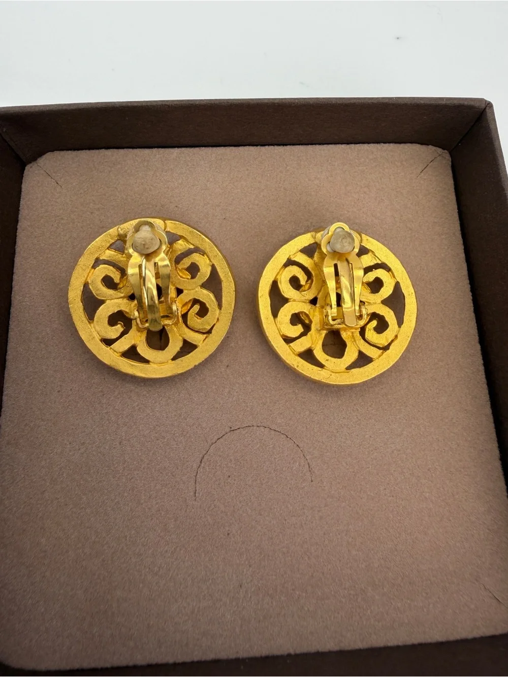 CHANEL Gold Plated CC Logos Vintage Round Clip Earrings